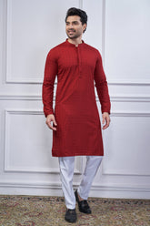 Red Art Silk Embroidered Kurta Pajama